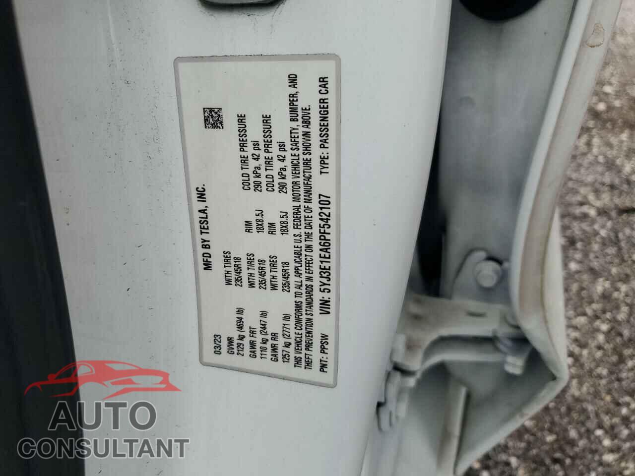TESLA MODEL 3 2023 - 5YJ3E1EA6PF542107