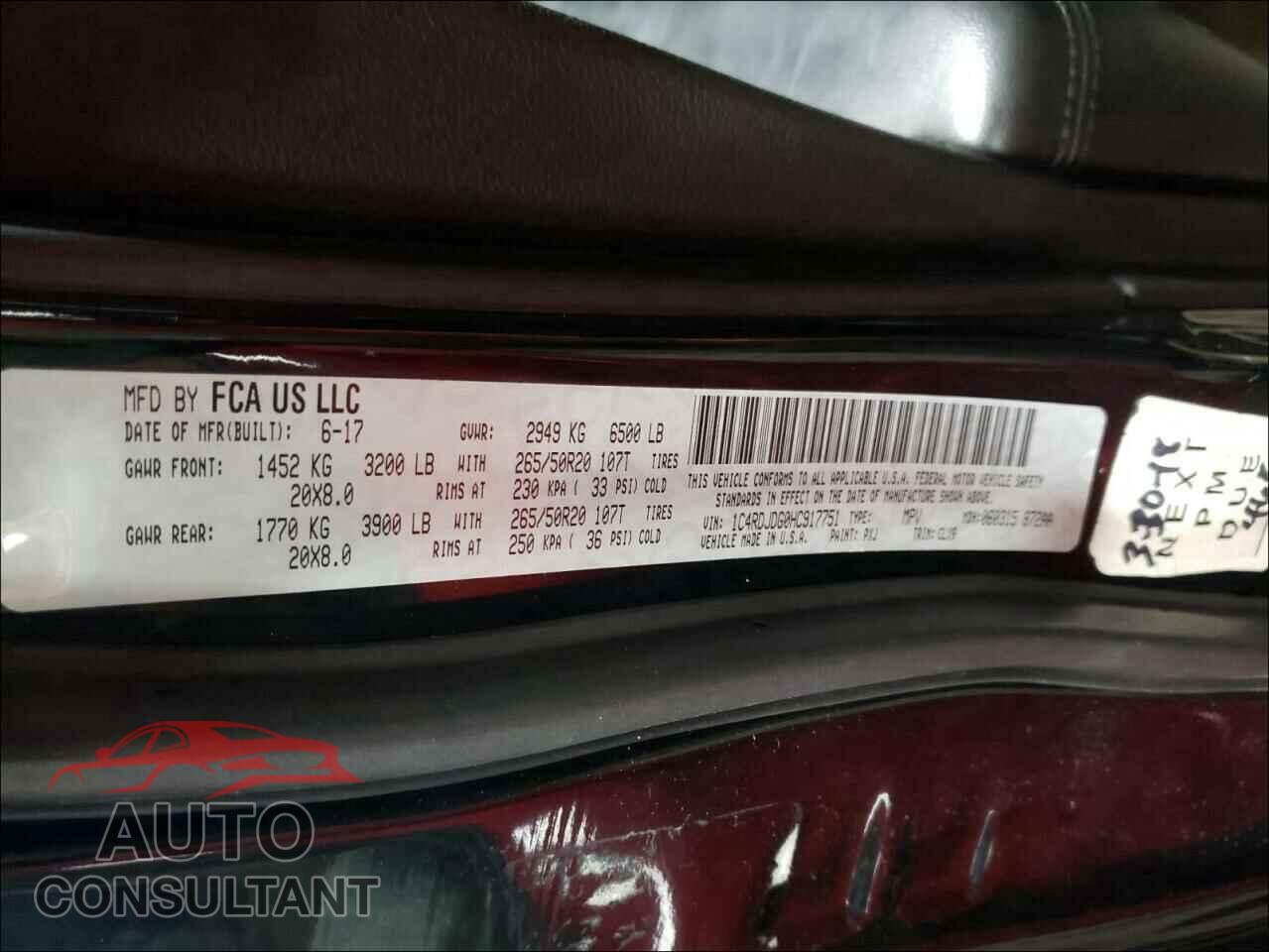 DODGE DURANGO 2017 - 1C4RDJDG0HC917751