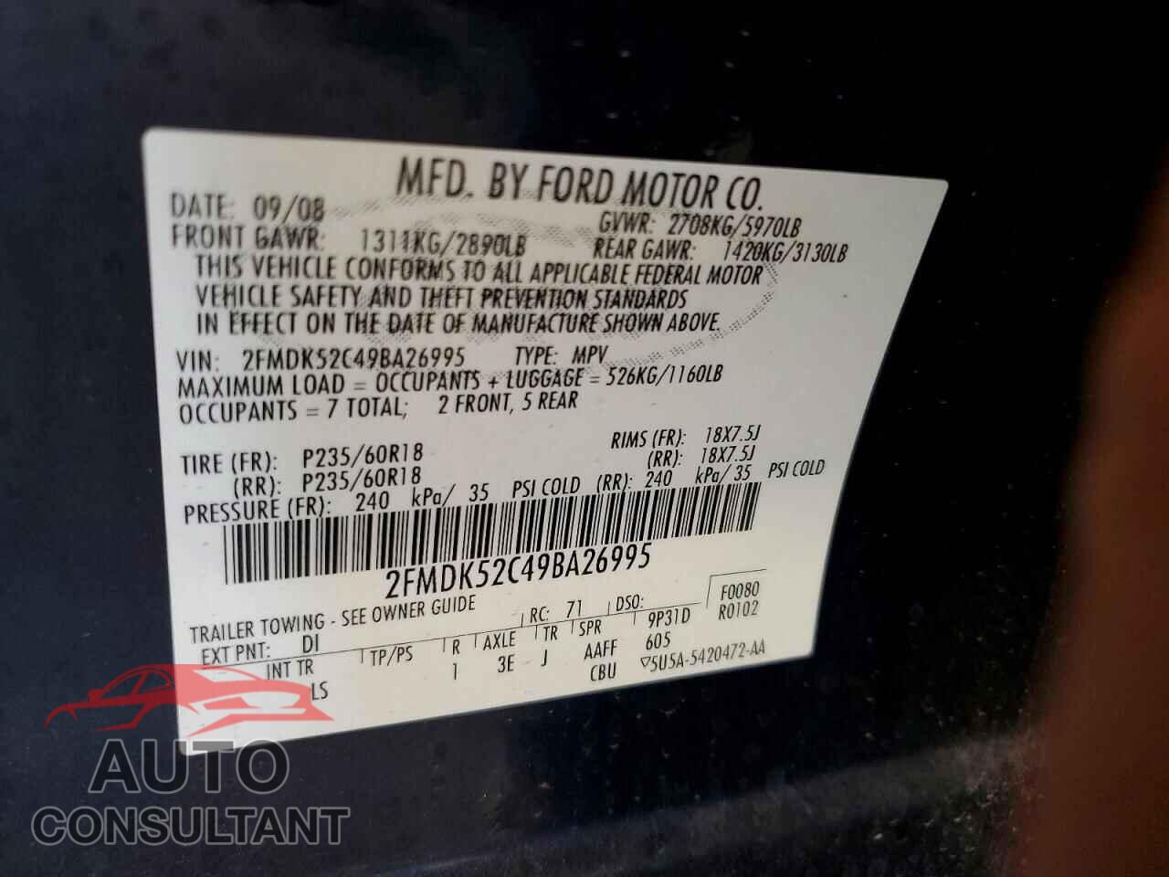 FORD FLEX 2009 - 2FMDK52C49BA26995