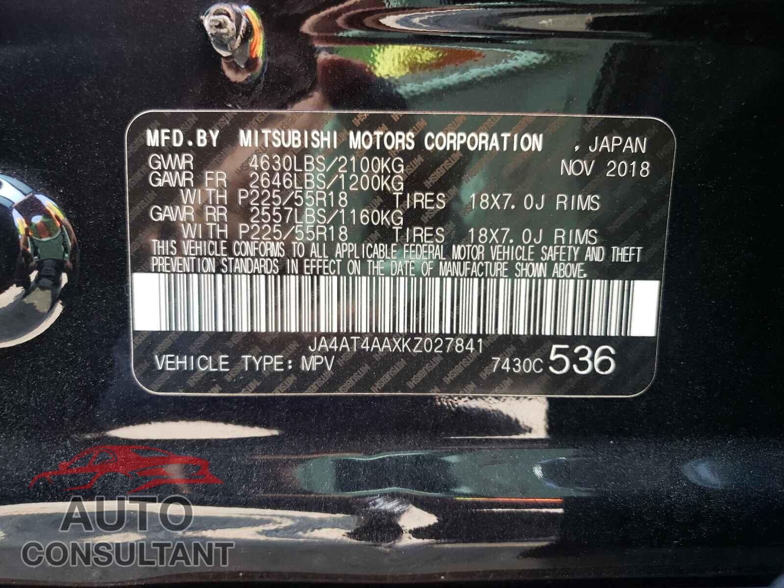 MITSUBISHI ECLIPSE 2019 - JA4AT4AAXKZ027841