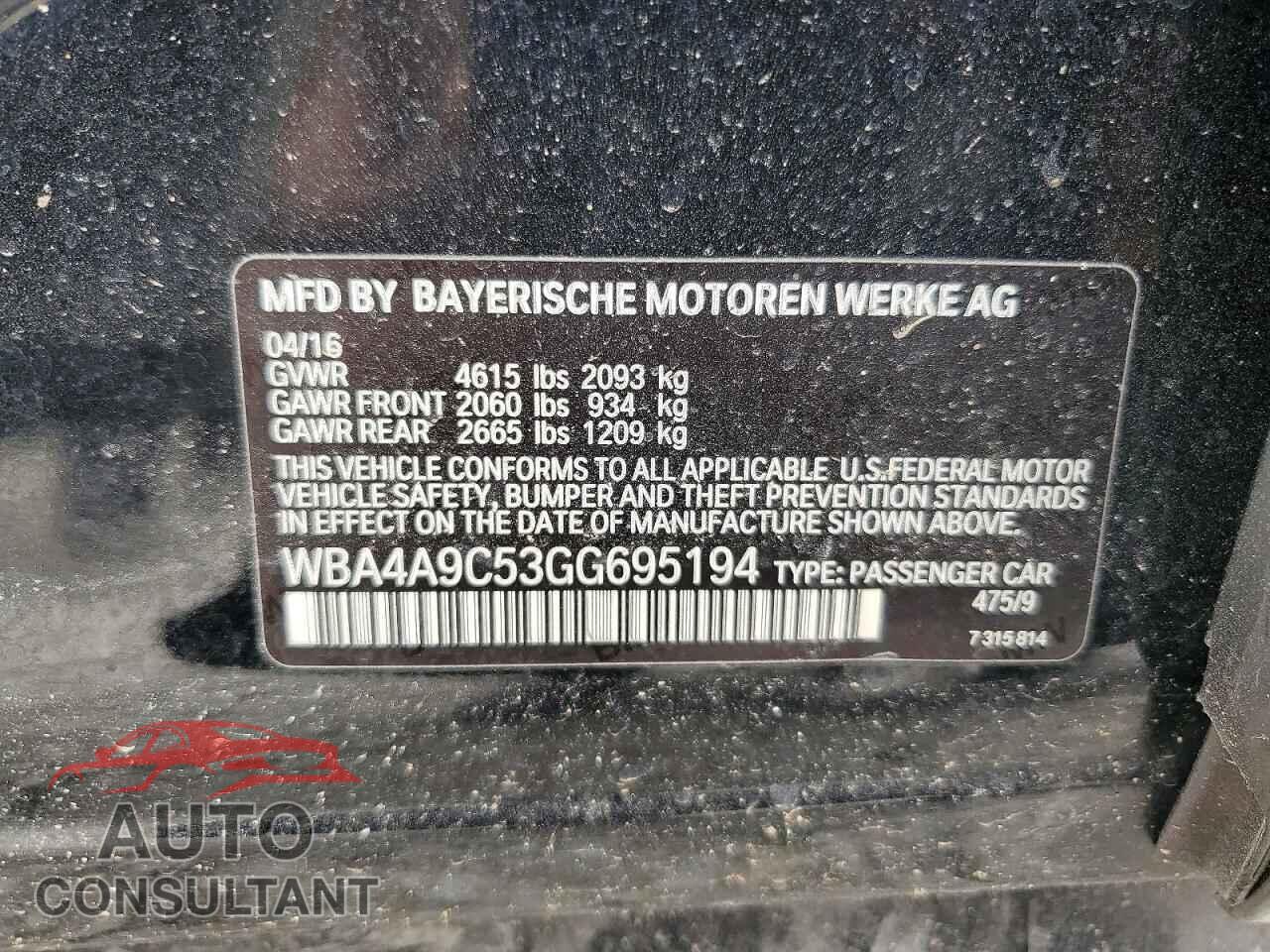 BMW 4 SERIES 2016 - WBA4A9C53GG695194