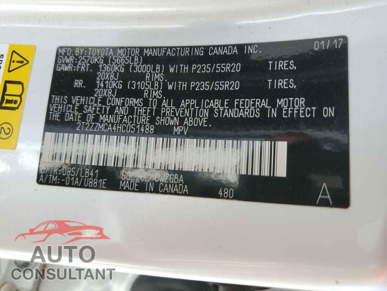 LEXUS RX350 2017 - 2T2ZZMCA4HC051488