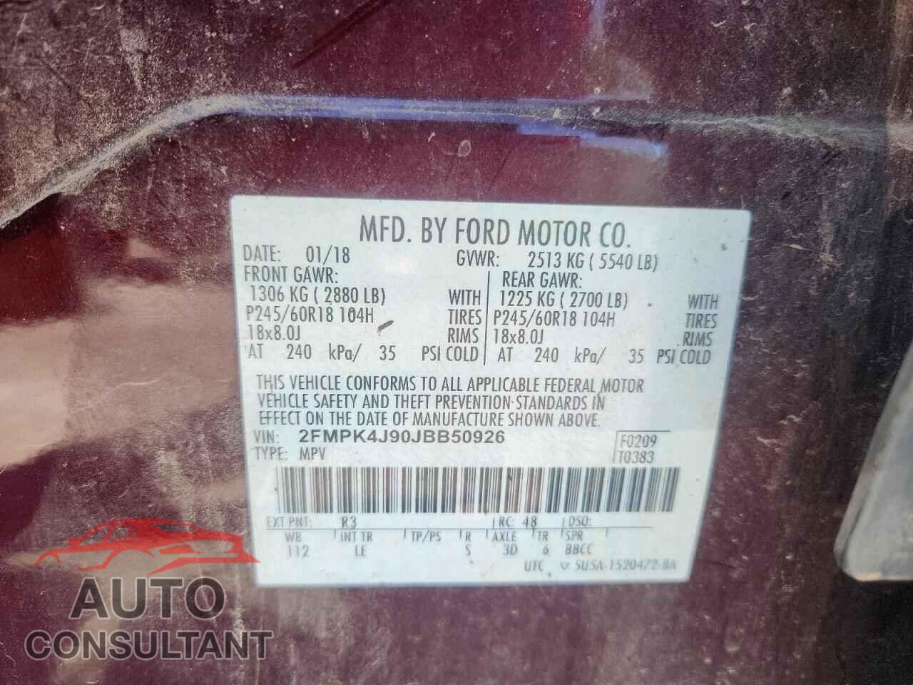 FORD EDGE 2018 - 2FMPK4J90JBB50926