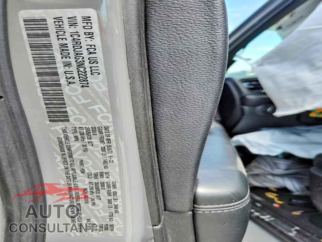 DODGE DURANGO 2022 - 1C4RDJAG3NC222874