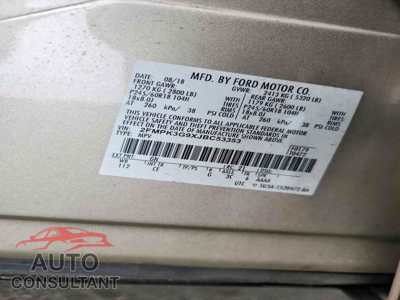 FORD EDGE 2018 - 2FMPK3G9XJBC53353