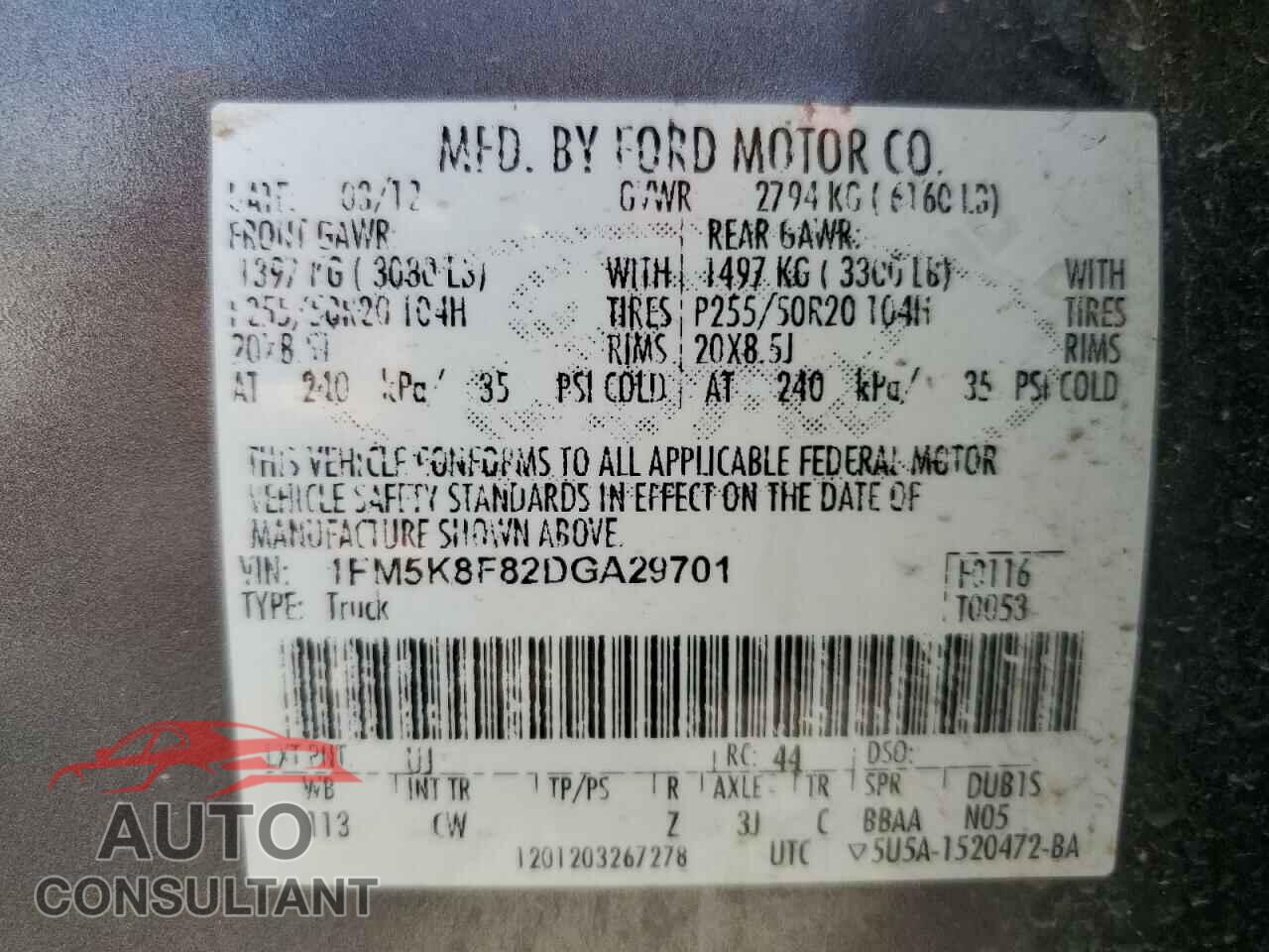 FORD EXPLORER 2013 - 1FM5K8F82DGA29701