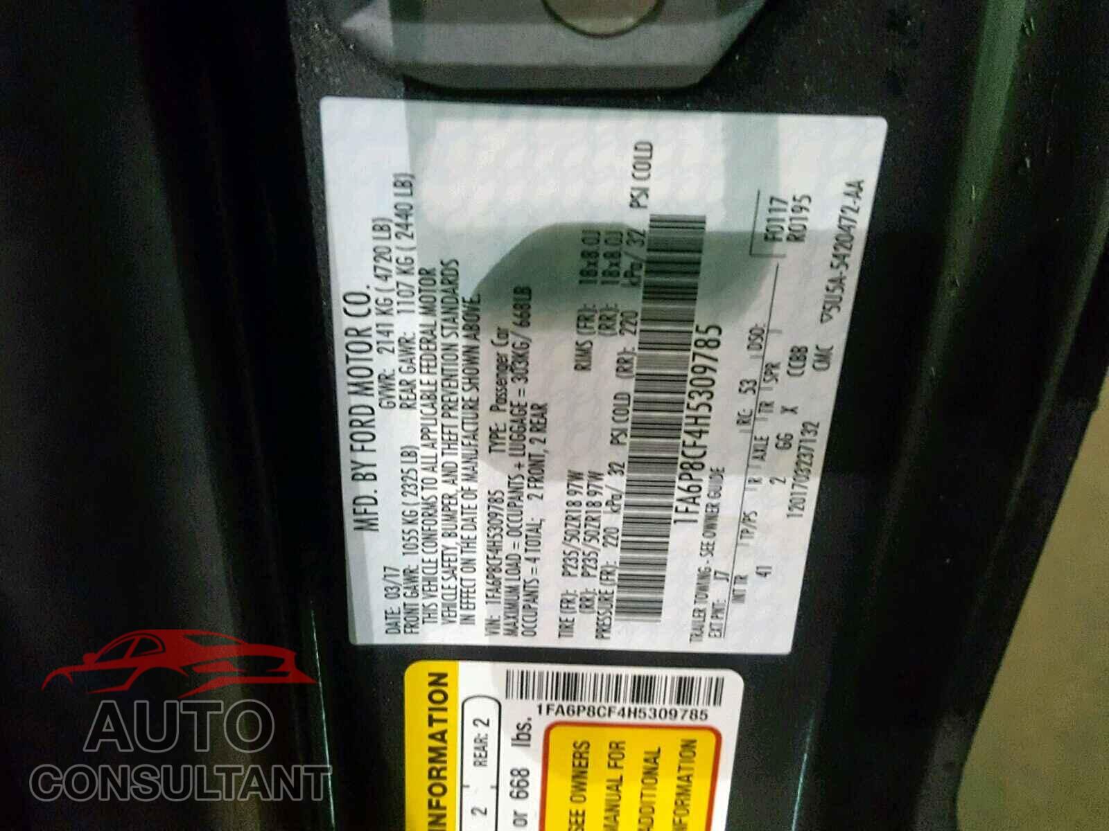 FORD MUSTANG 2017 - 1FA6P8CF4H5309785