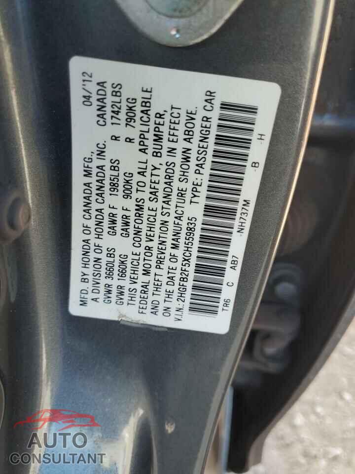 HONDA CIVIC 2012 - 2HGFB2F5XCH559835