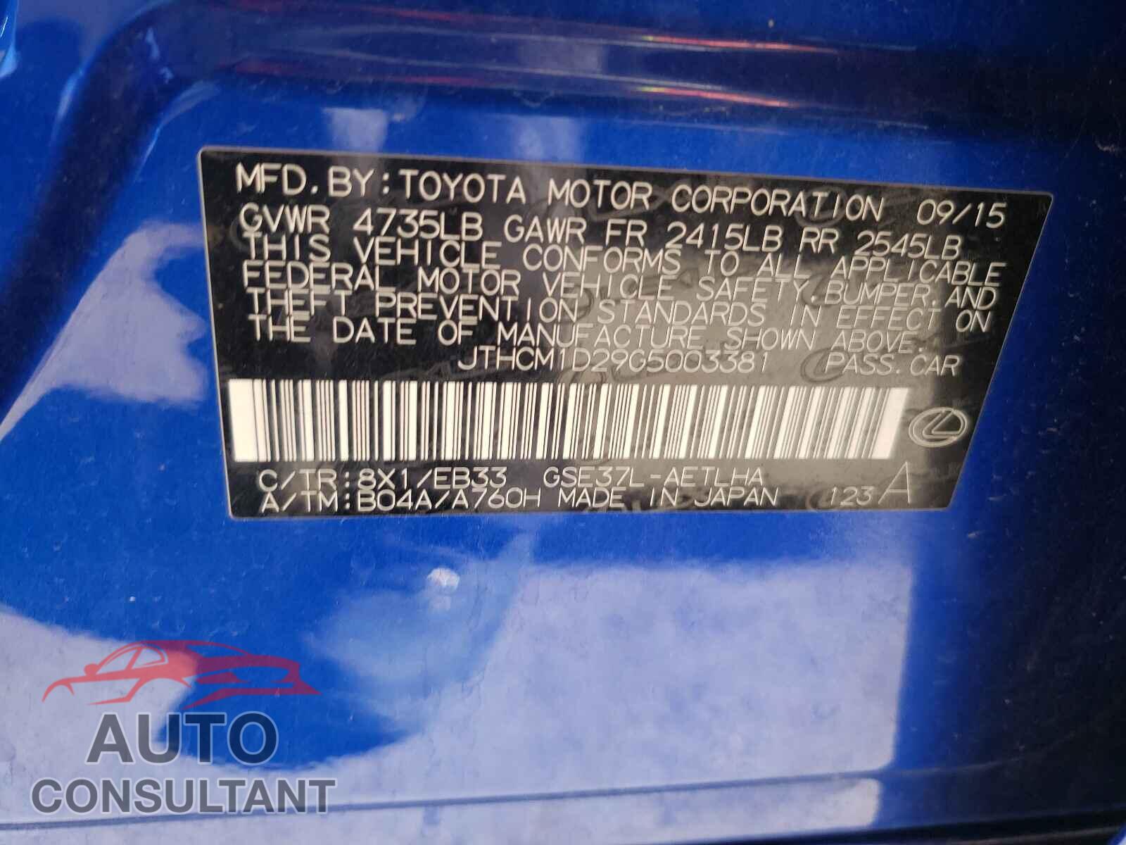 LEXUS IS 2016 - JTHCM1D29G5003381