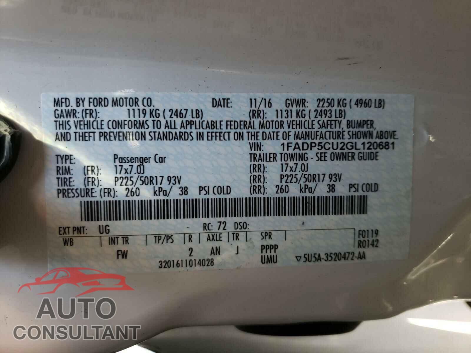 FORD CMAX 2016 - 1FADP5CU2GL120681