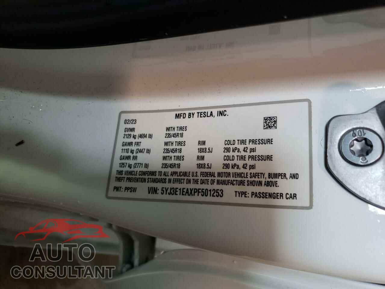TESLA MODEL 3 2023 - 5YJ3E1EAXPF501253