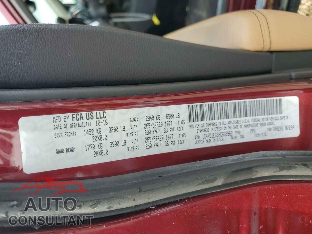DODGE DURANGO 2017 - 1C4RDJEG8HC666962