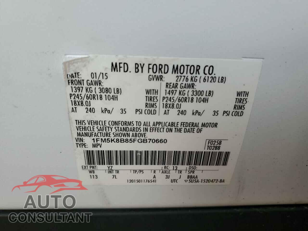 FORD EXPLORER 2015 - 1FM5K8B85FGB70660