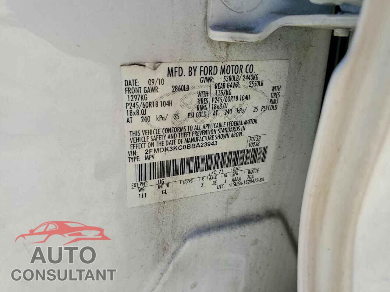 FORD EDGE 2011 - 2FMDK3KC0BBA23943