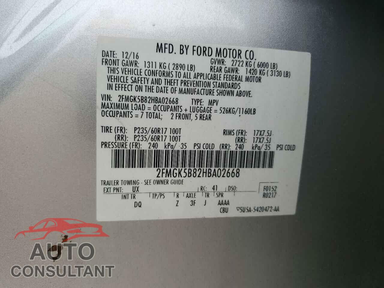 FORD FLEX 2017 - 2FMGK5B82HBA02668