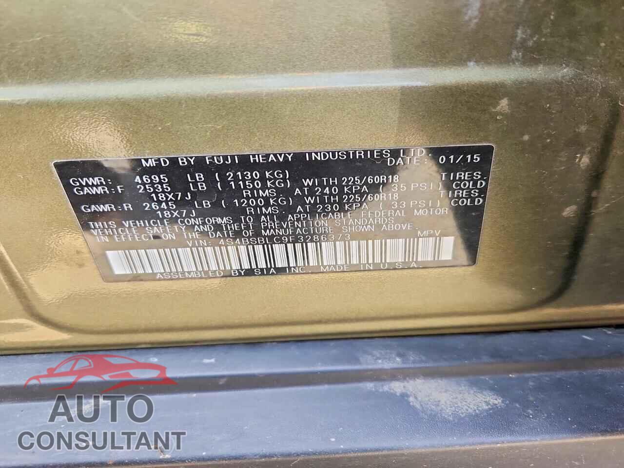 SUBARU OUTBACK 2015 - 4S4BSBLC9F3286373