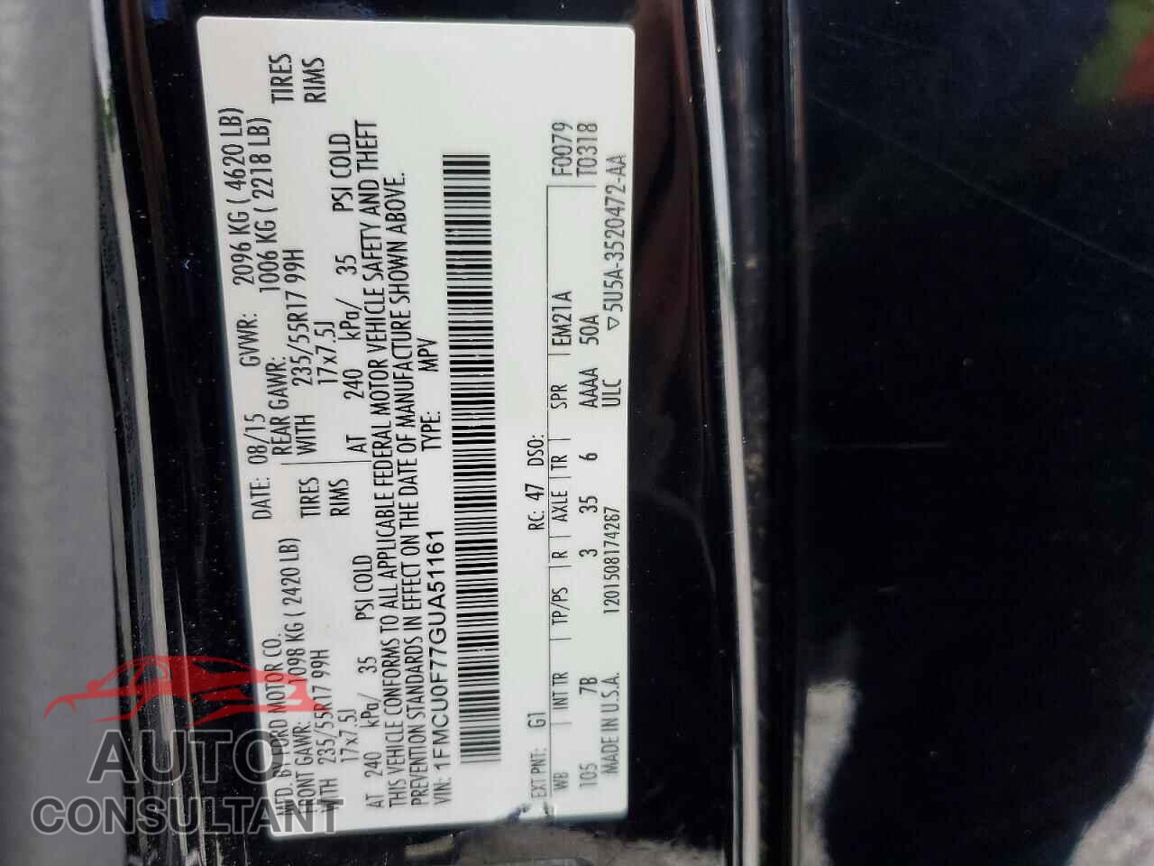 FORD ESCAPE 2016 - 1FMCU0F77GUA51161