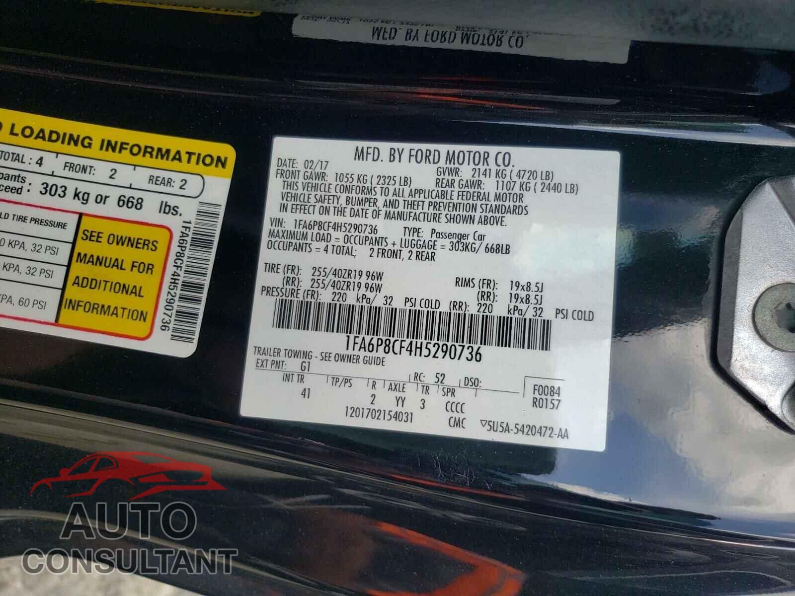 FORD MUSTANG 2017 - 1FA6P8CF4H5290736