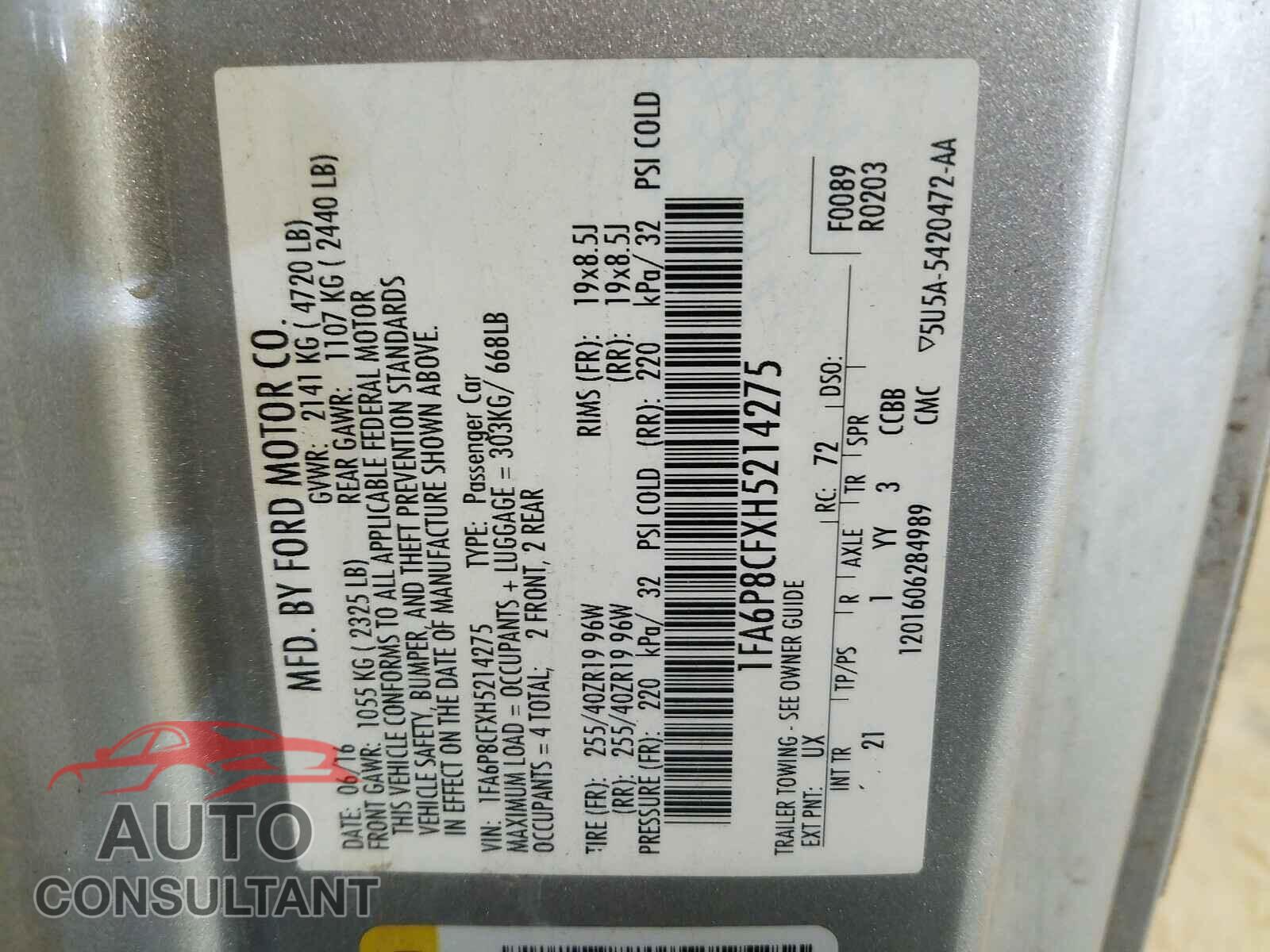 FORD MUSTANG 2017 - 1FA6P8CFXH5214275