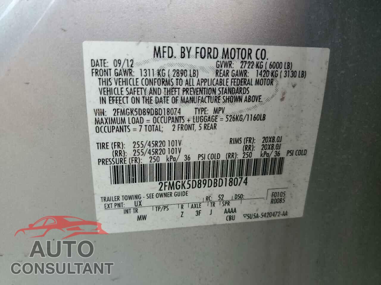 FORD FLEX 2013 - 2FMGK5D89DBD18074