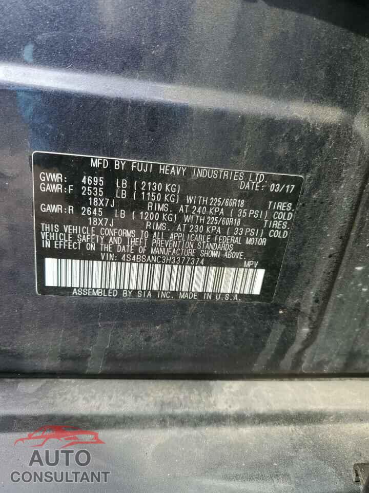 SUBARU OUTBACK 2017 - 4S4BSANC3H3377374