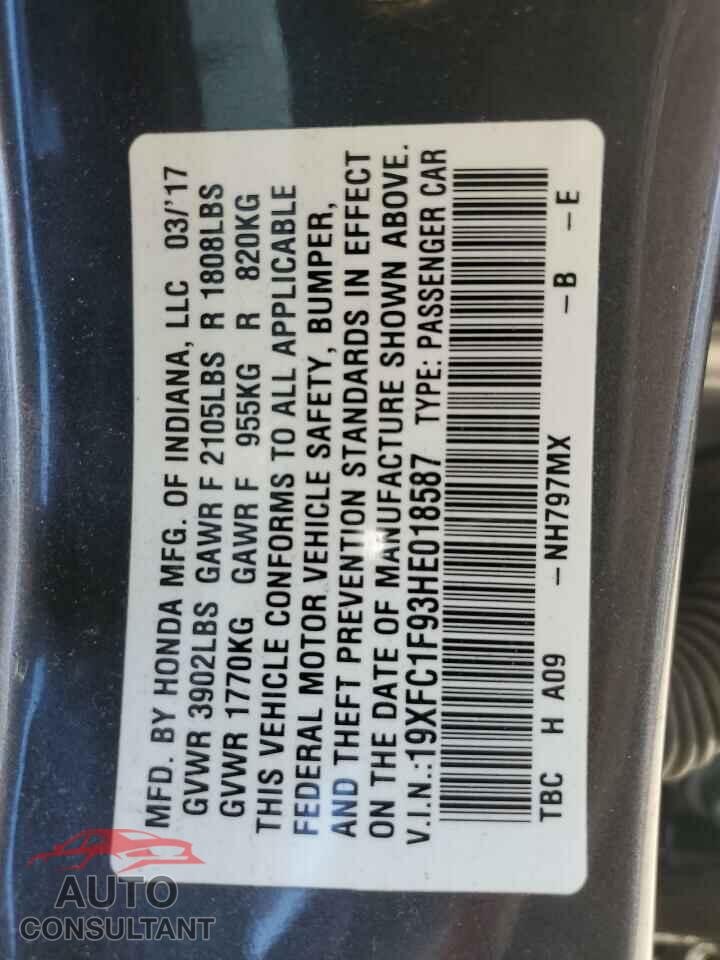 HONDA CIVIC 2017 - 19XFC1F93HE018587