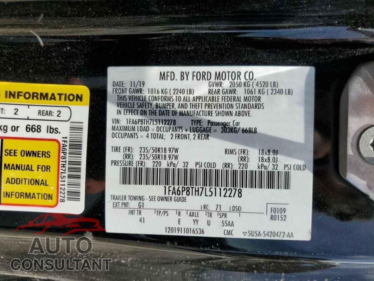FORD MUSTANG 2020 - 1FA6P8TH7L5112278