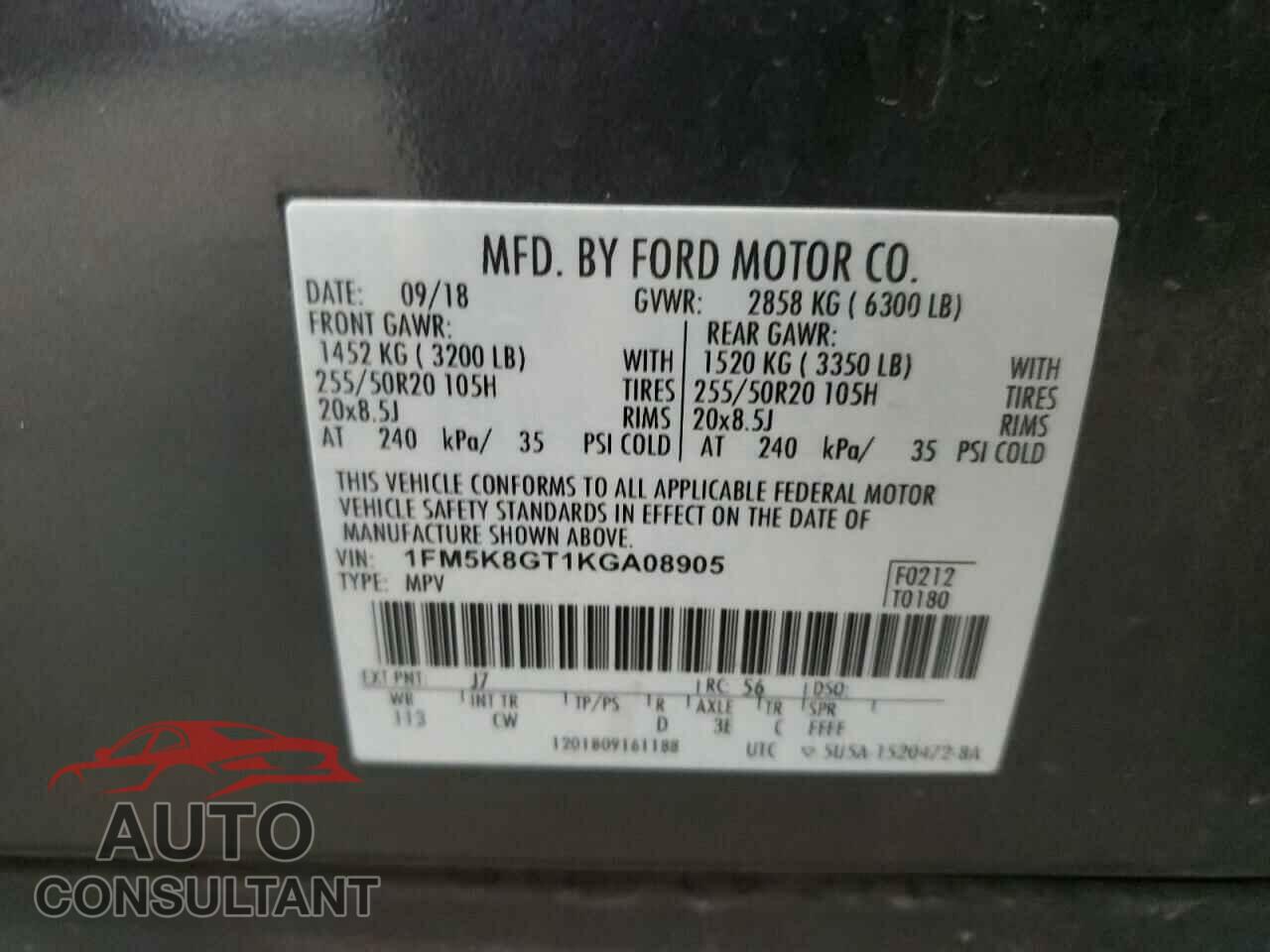 FORD EXPLORER 2019 - 1FM5K8GT1KGA08905