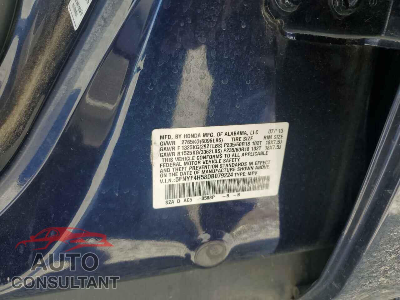 HONDA PILOT 2013 - 5FNYF4H58DB079224