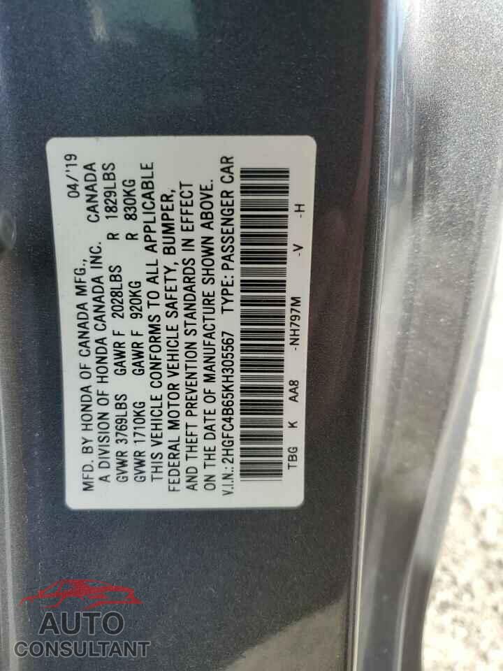 HONDA CIVIC 2019 - 2HGFC4B65KH305567