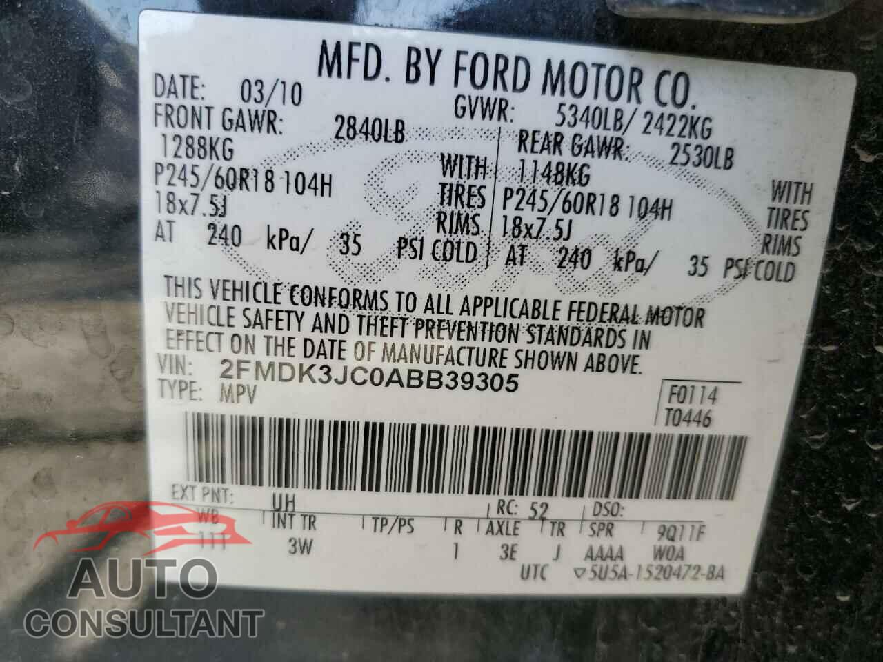 FORD EDGE 2010 - 2FMDK3JC0ABB39305