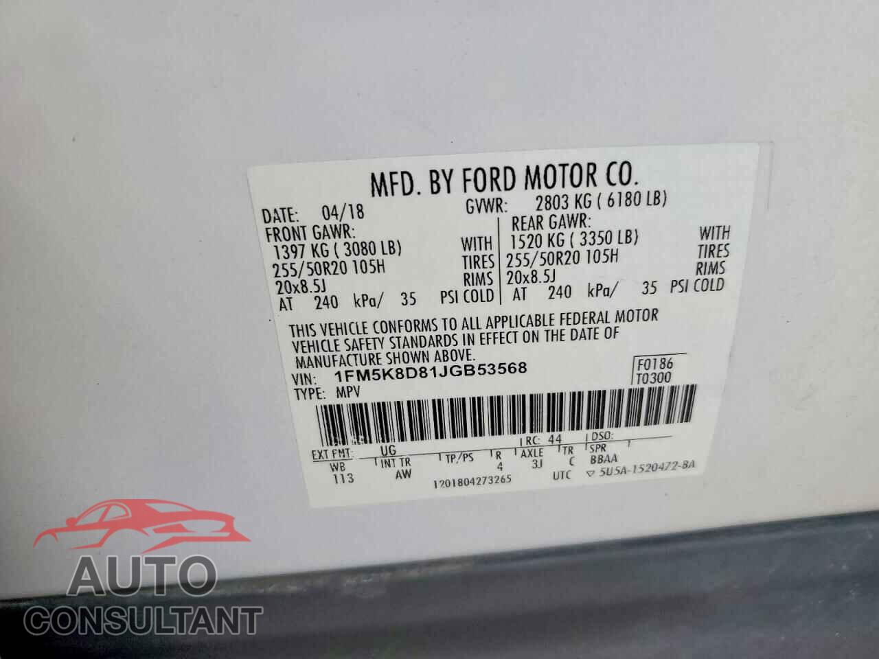 FORD EXPLORER 2018 - 1FM5K8D81JGB53568