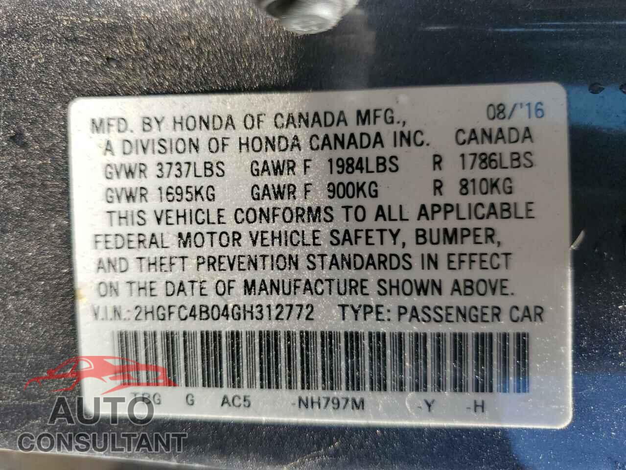 HONDA CIVIC 2016 - 2HGFC4B04GH312772