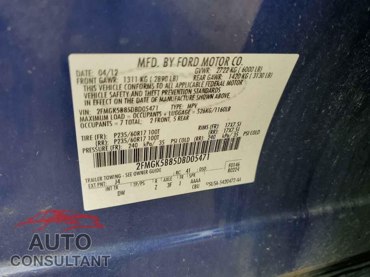 FORD FLEX 2013 - 2FMGK5B85DBD05471