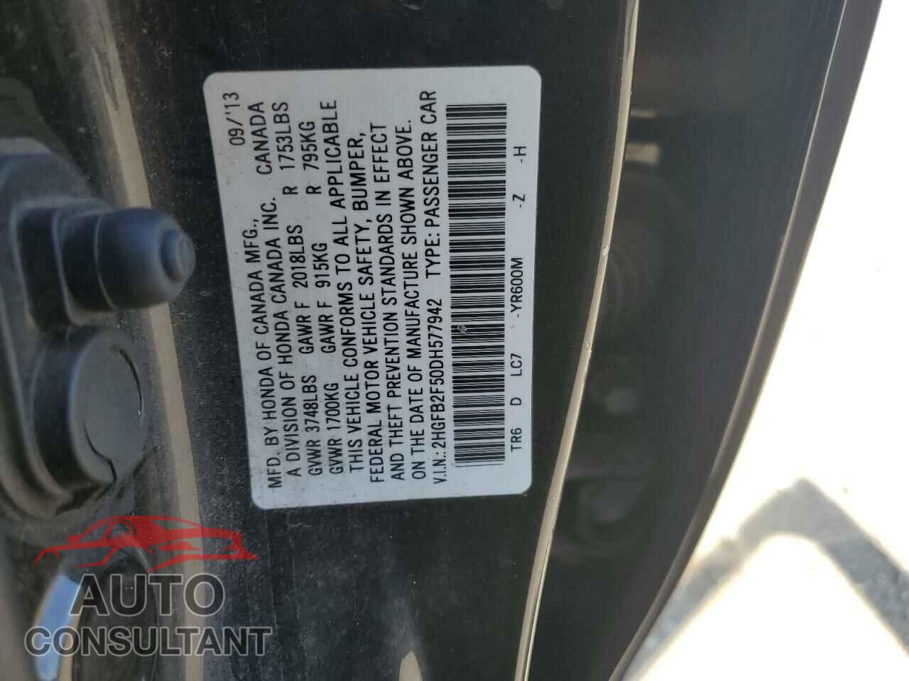 HONDA CIVIC 2013 - 2HGFB2F50DH577942