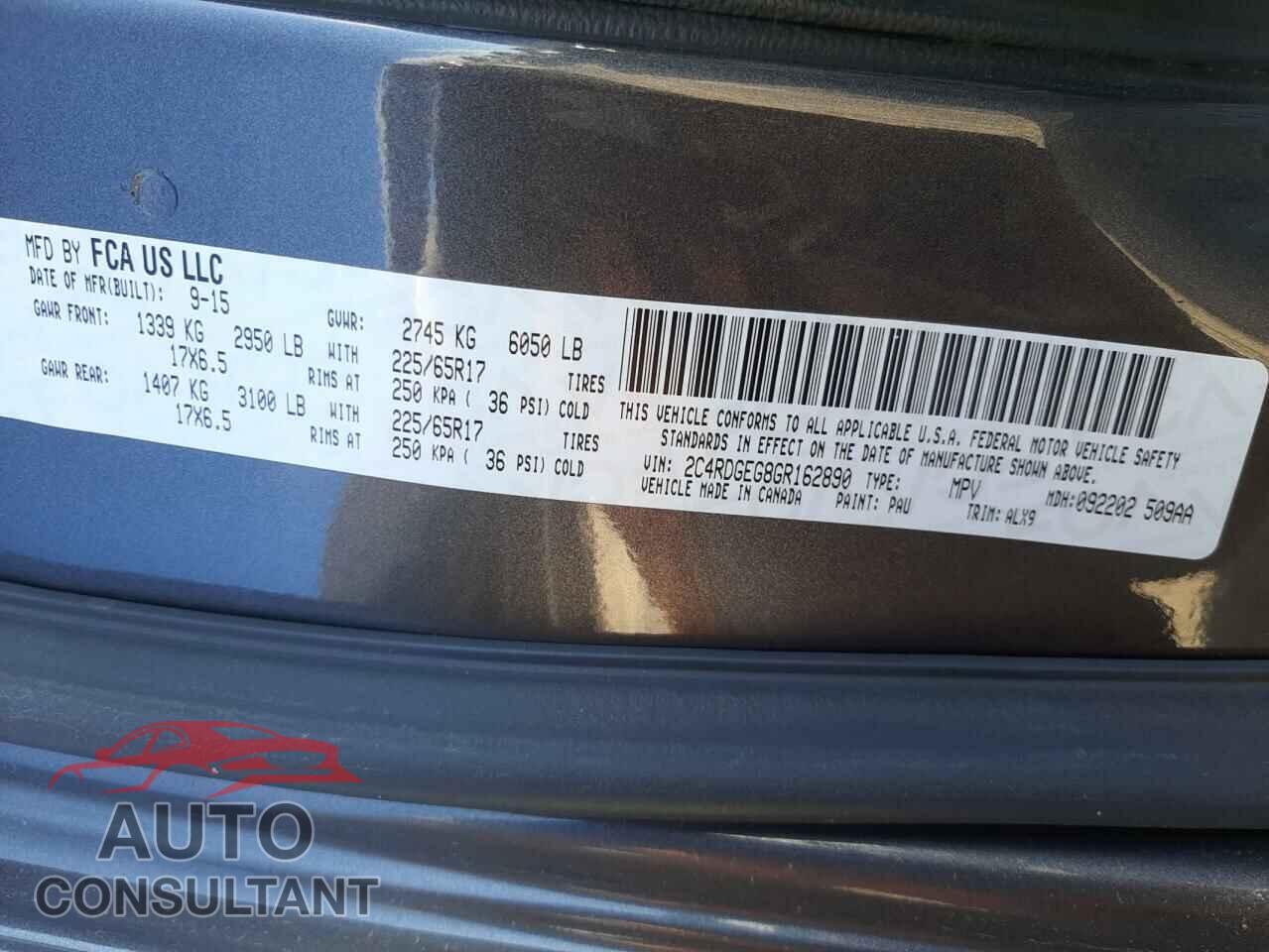 DODGE CARAVAN 2016 - 2C4RDGEG8GR162890