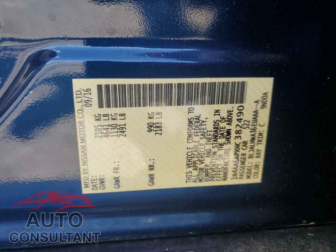 NISSAN MAXIMA 2017 - 1N4AA6APXHC382490