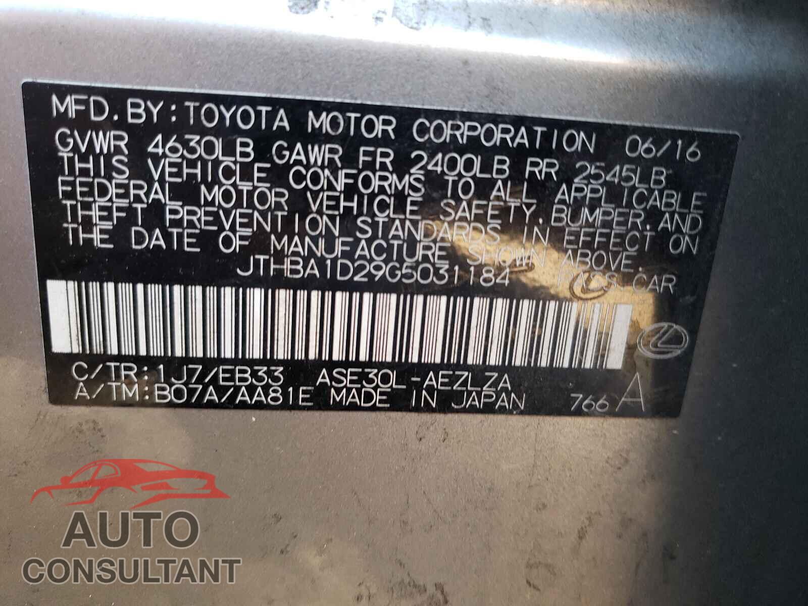 LEXUS IS 2016 - JTHBA1D29G5031184