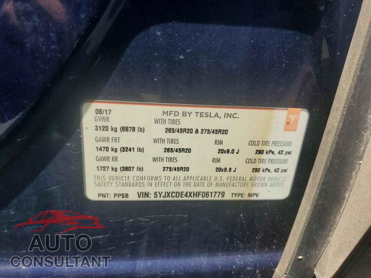 TESLA MODEL X 2017 - 5YJXCDE4XHF061779