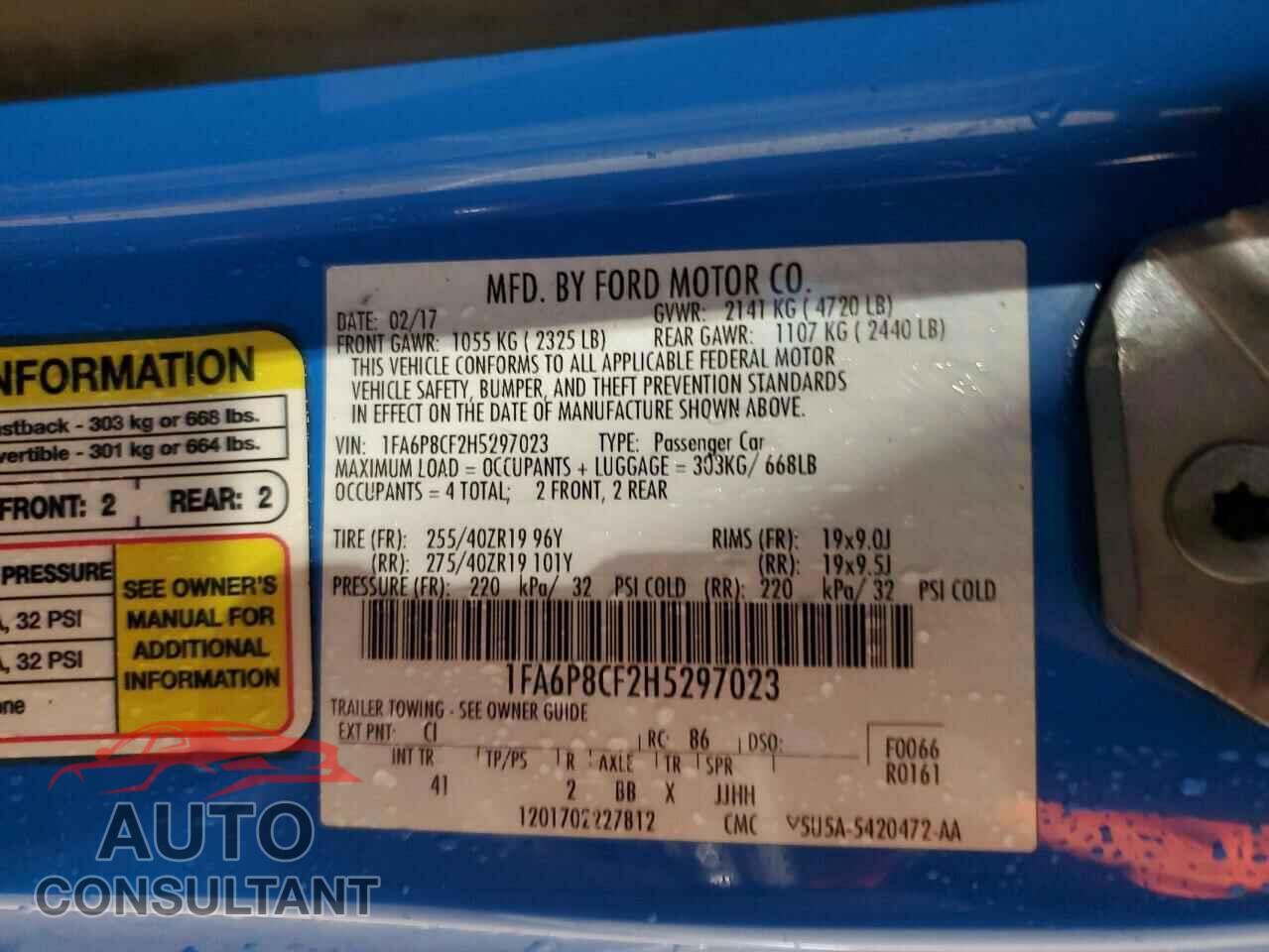FORD MUSTANG 2017 - 1FA6P8CF2H5297023