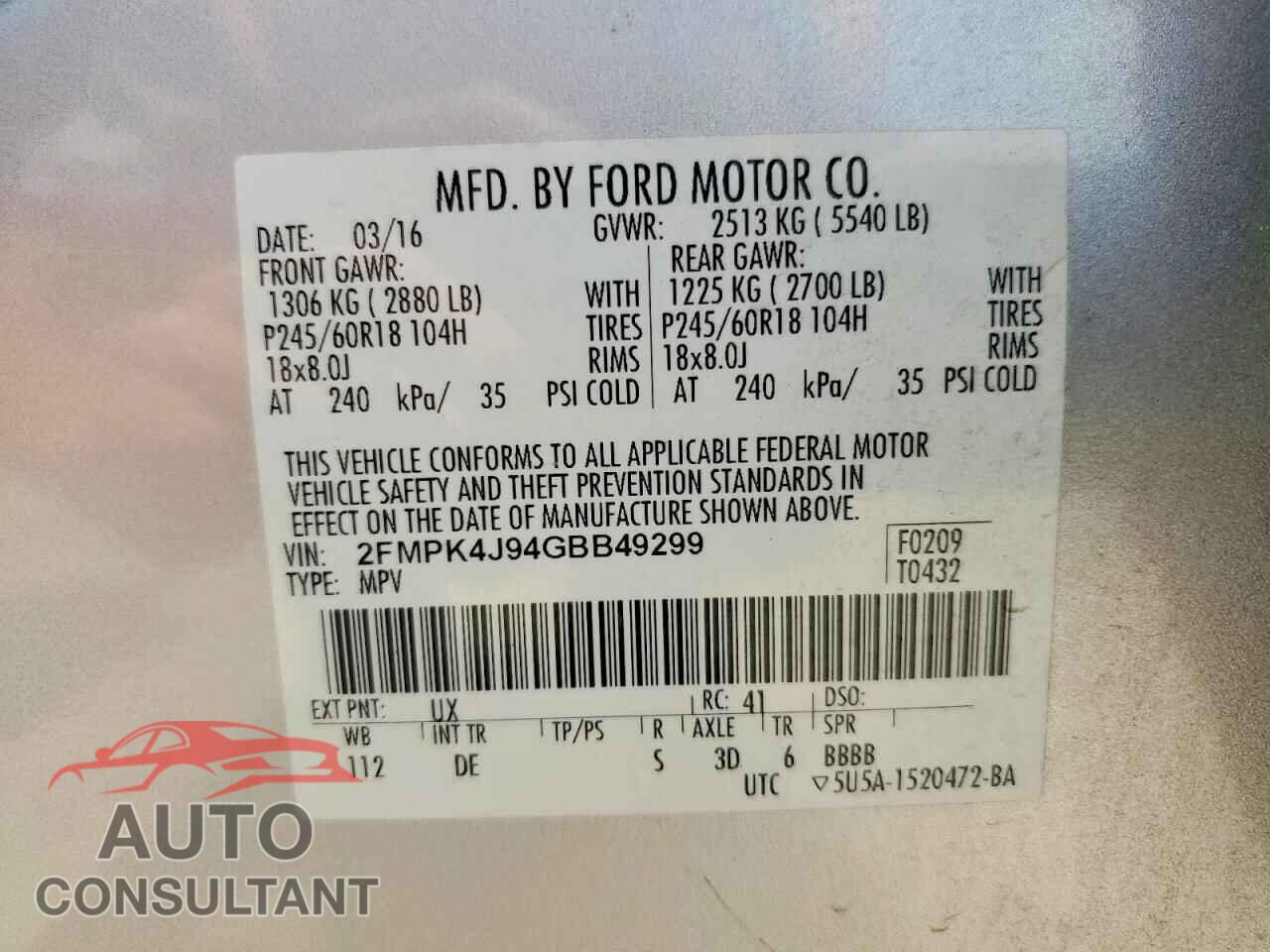 FORD EDGE 2016 - 2FMPK4J94GBB49299