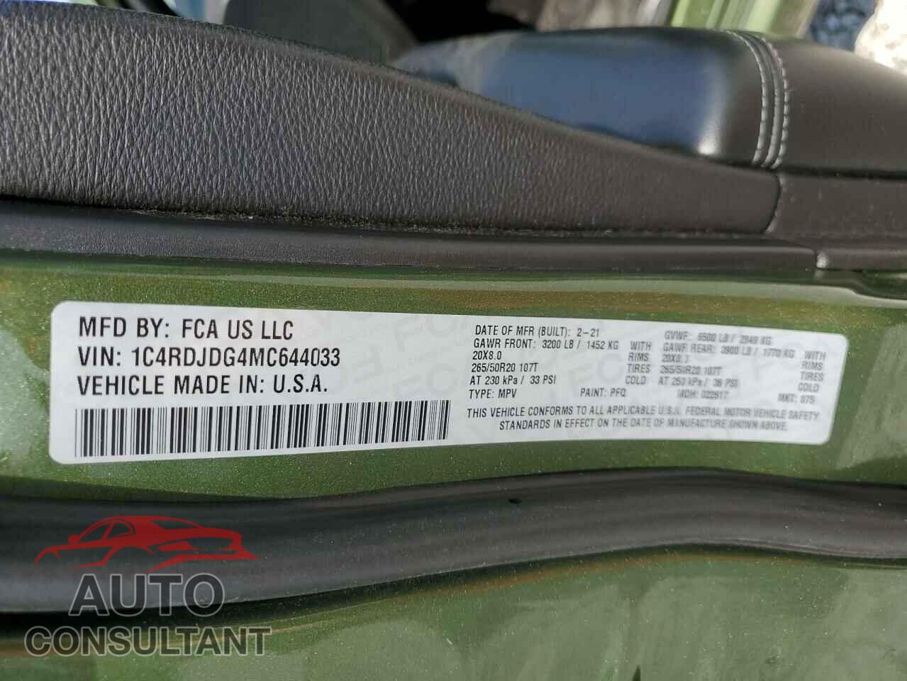DODGE DURANGO 2021 - 1C4RDJDG4MC644033