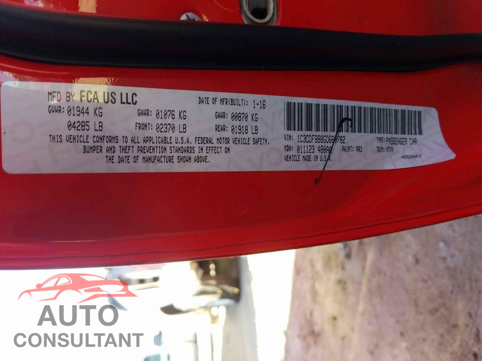 DODGE DART 2016 - 1C3CDFBB8GD660782