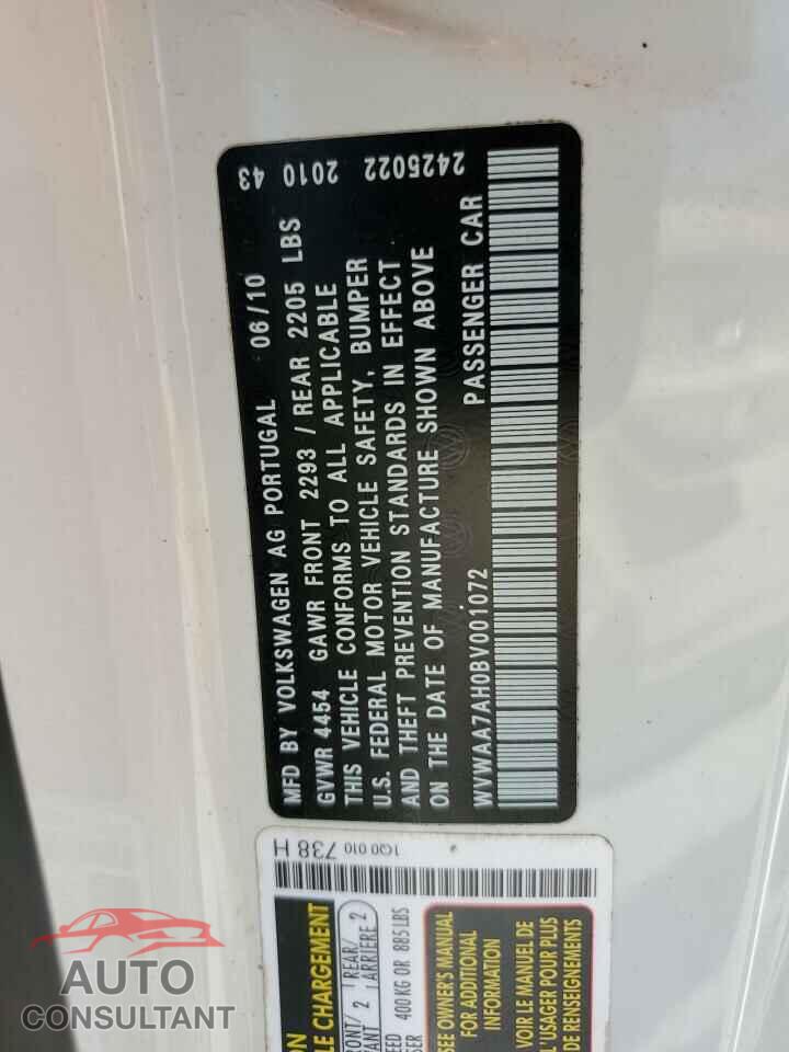 VOLKSWAGEN EOS 2011 - WVWAA7AH0BV001072