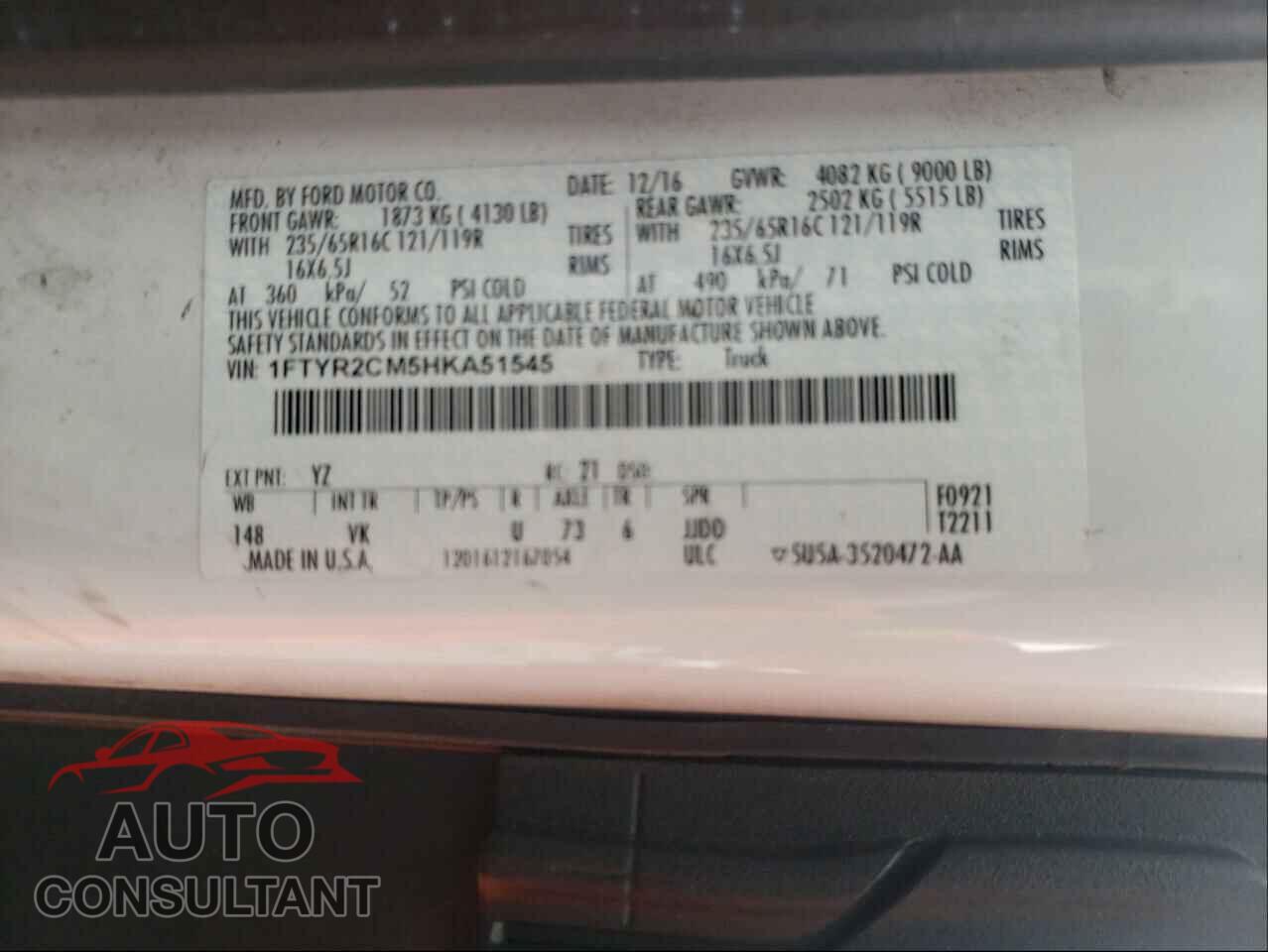 FORD TRANSIT CO 2017 - 1FTYR2CM5HKA51545