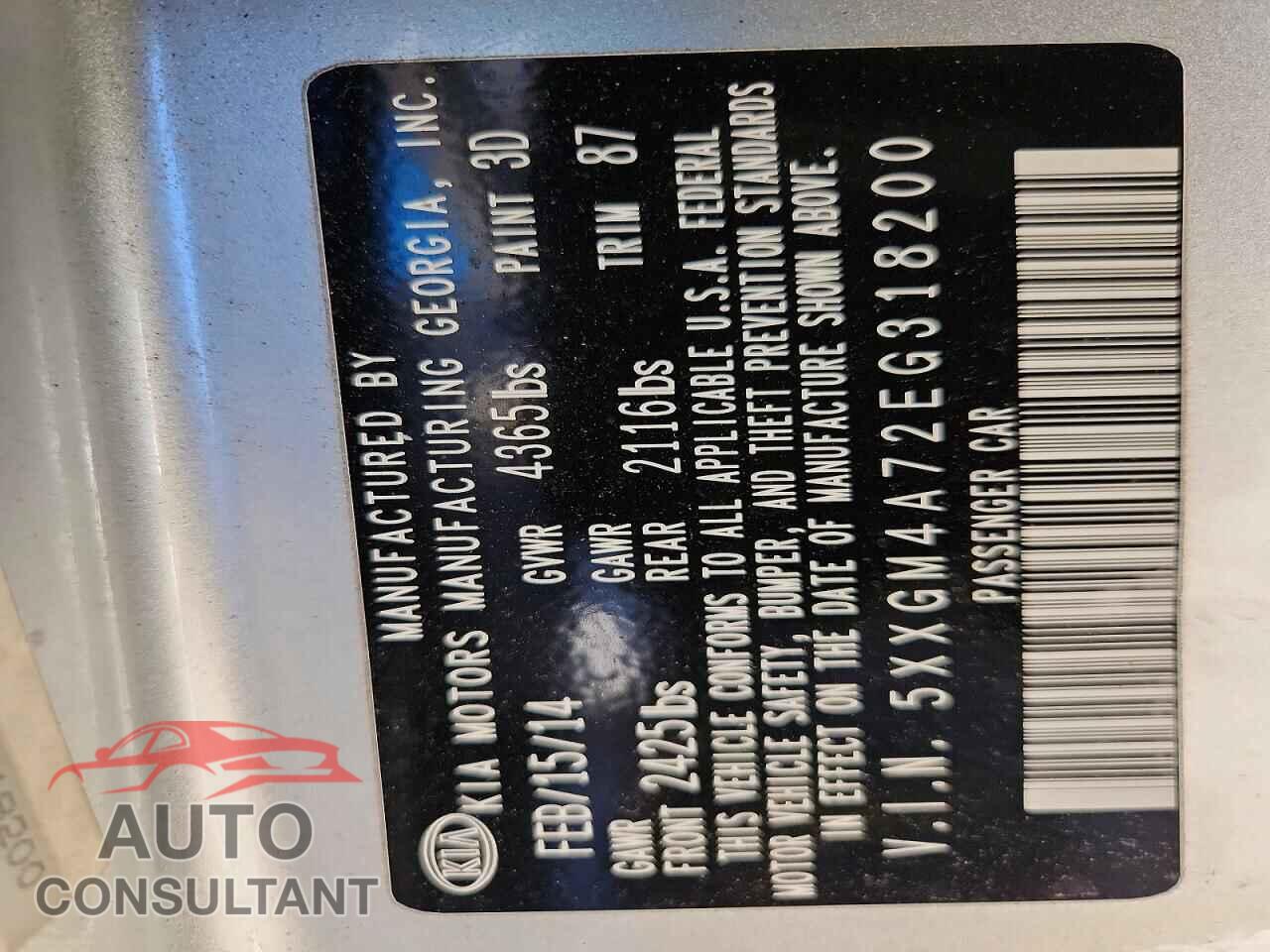 KIA OPTIMA 2014 - 5XXGM4A72EG318200