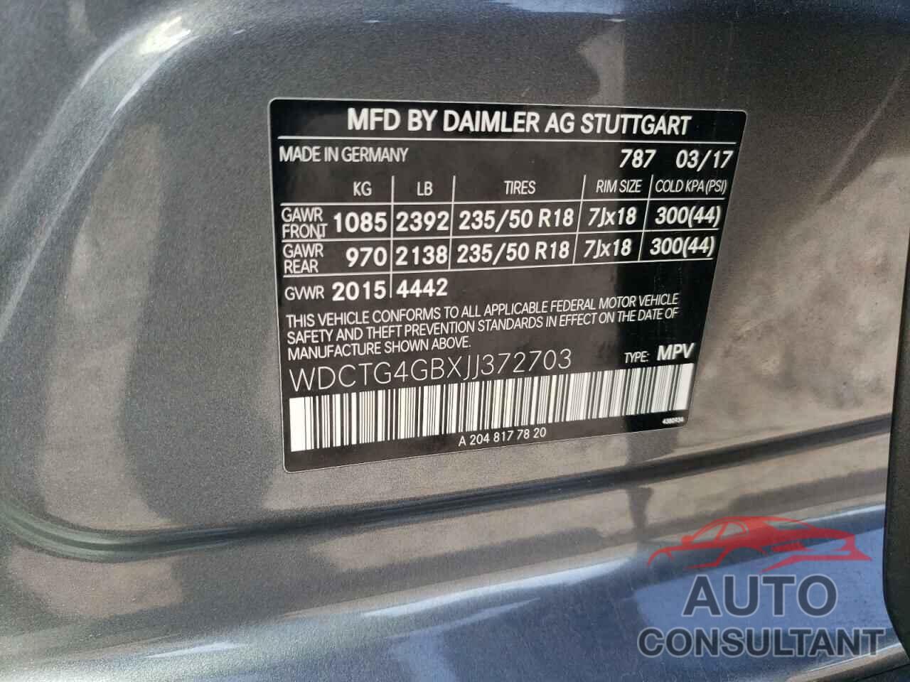 MERCEDES-BENZ GLA-CLASS 2018 - WDCTG4GBXJJ372703