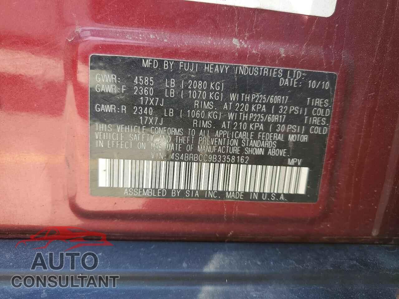 SUBARU OUTBACK 2011 - 4S4BRBCC9B3358162