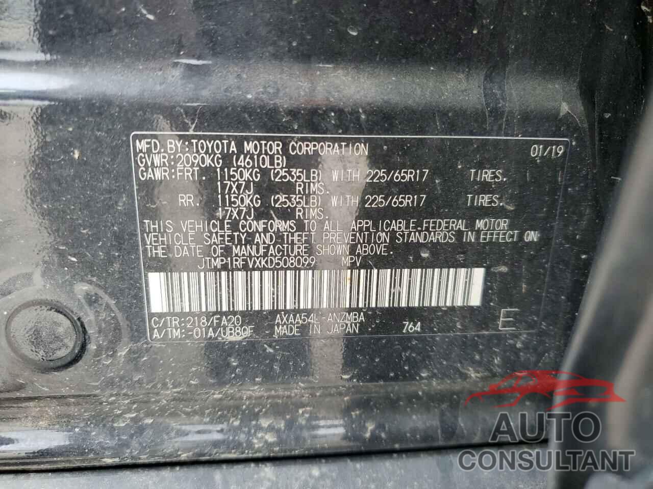 TOYOTA RAV4 2019 - JTMP1RFVXKD508099