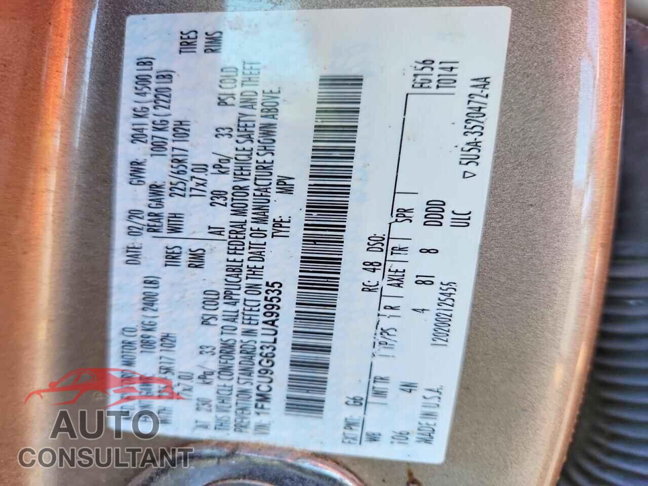 FORD ESCAPE 2020 - 1FMCU9G63LUA99535